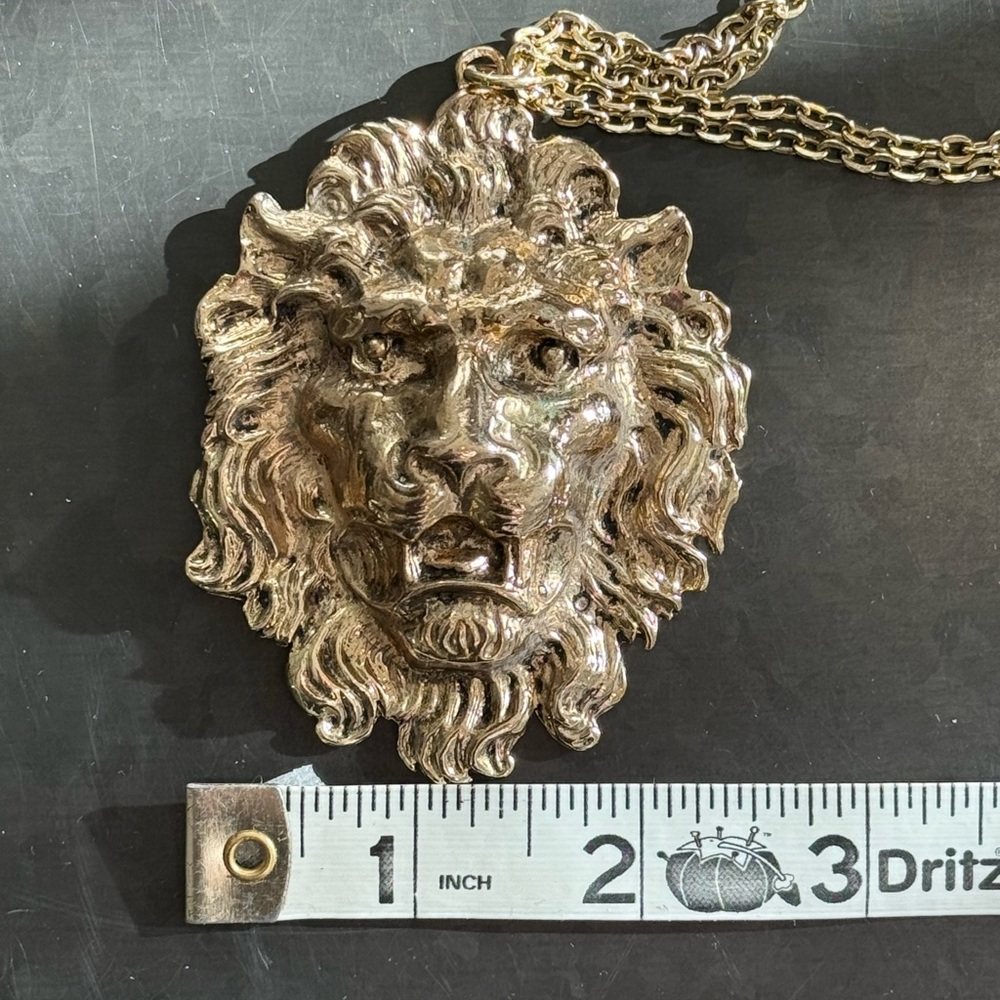 Vintage Worn Gold Lion Adjustable Pendant Necklace